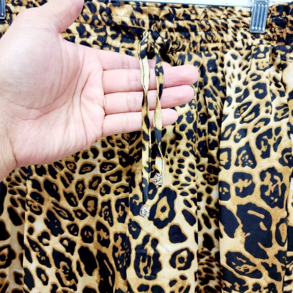 Leopard Print Satin Pants With Elastic Waist & Drawstring Size M Haute Monde - Picture 4 of 12